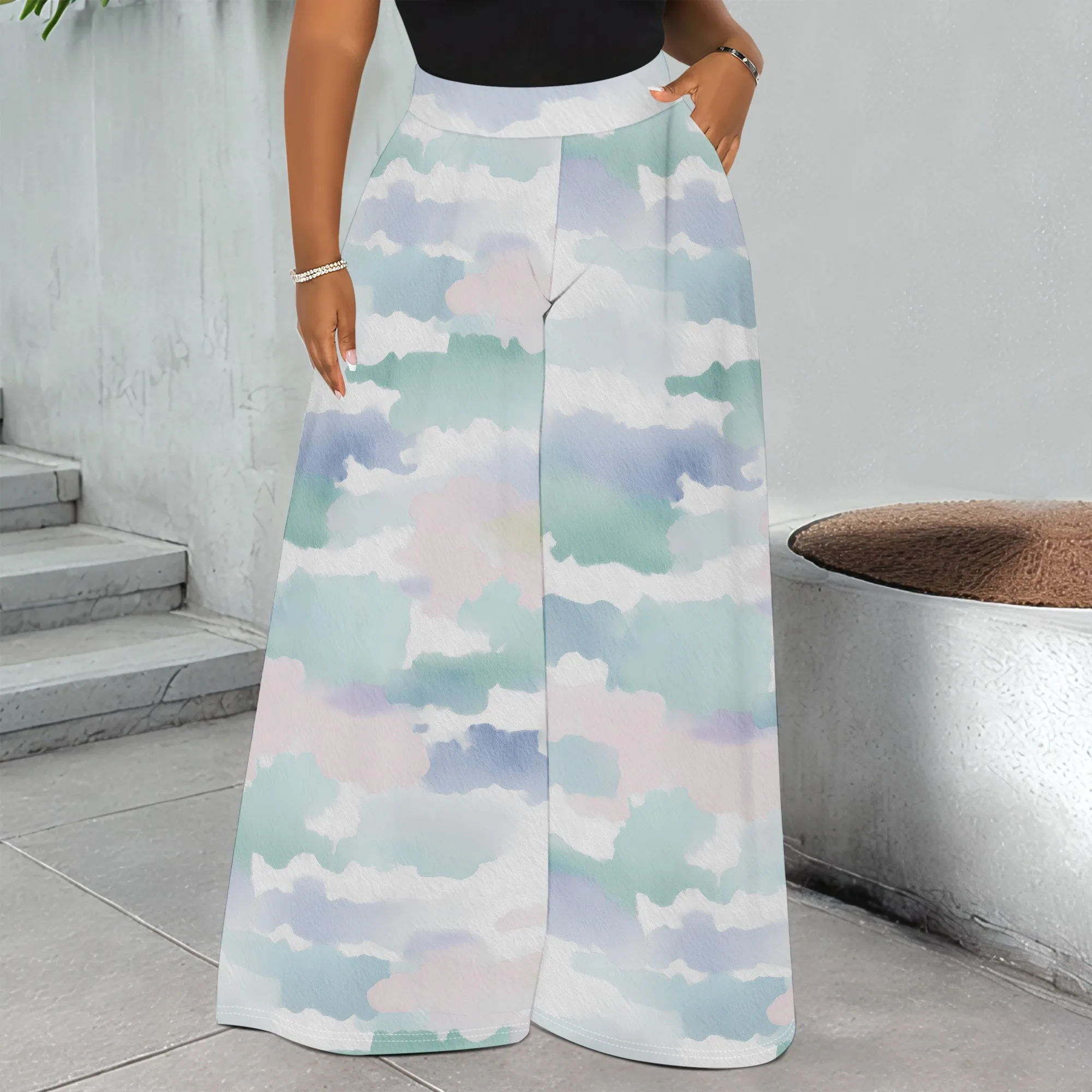 Pastel Cloud Print Wide Leg Pants, Soft Watercolor Pattern Trousers, High Waist Casual Lounge Pants for Women, S-2XL
Pastel Cloud Print Wide Leg Pants, Soft Watercolor Pattern Trousers, High Waist Casual Lounge Pants for Women, S-2XL