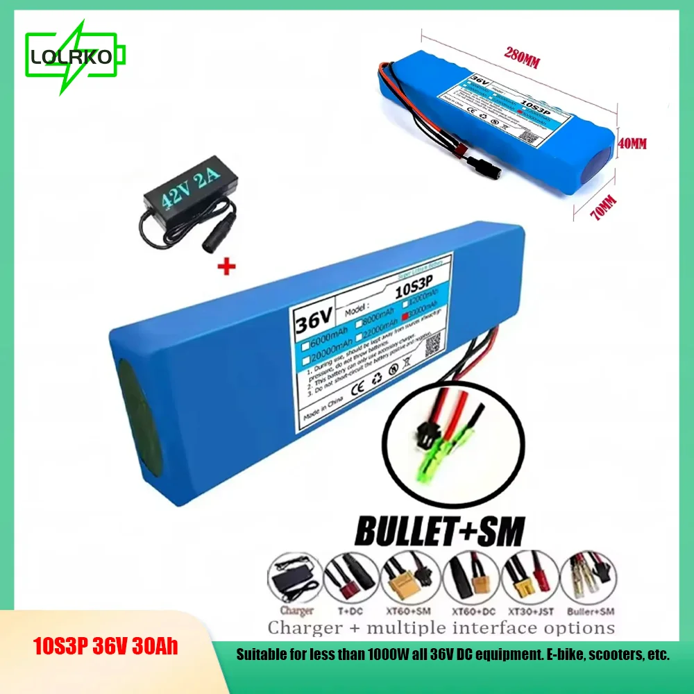 Upgrade 36V 30Ah electric bicycle lithium battery pack 10S3P 1000W, with BMS suitable for 1000W modified electric vehicles
Upgrade 36V 30Ah electric bicycle lithium battery pack 10S3P 1000W, with BMS suitable for 1000W modified electric vehicles