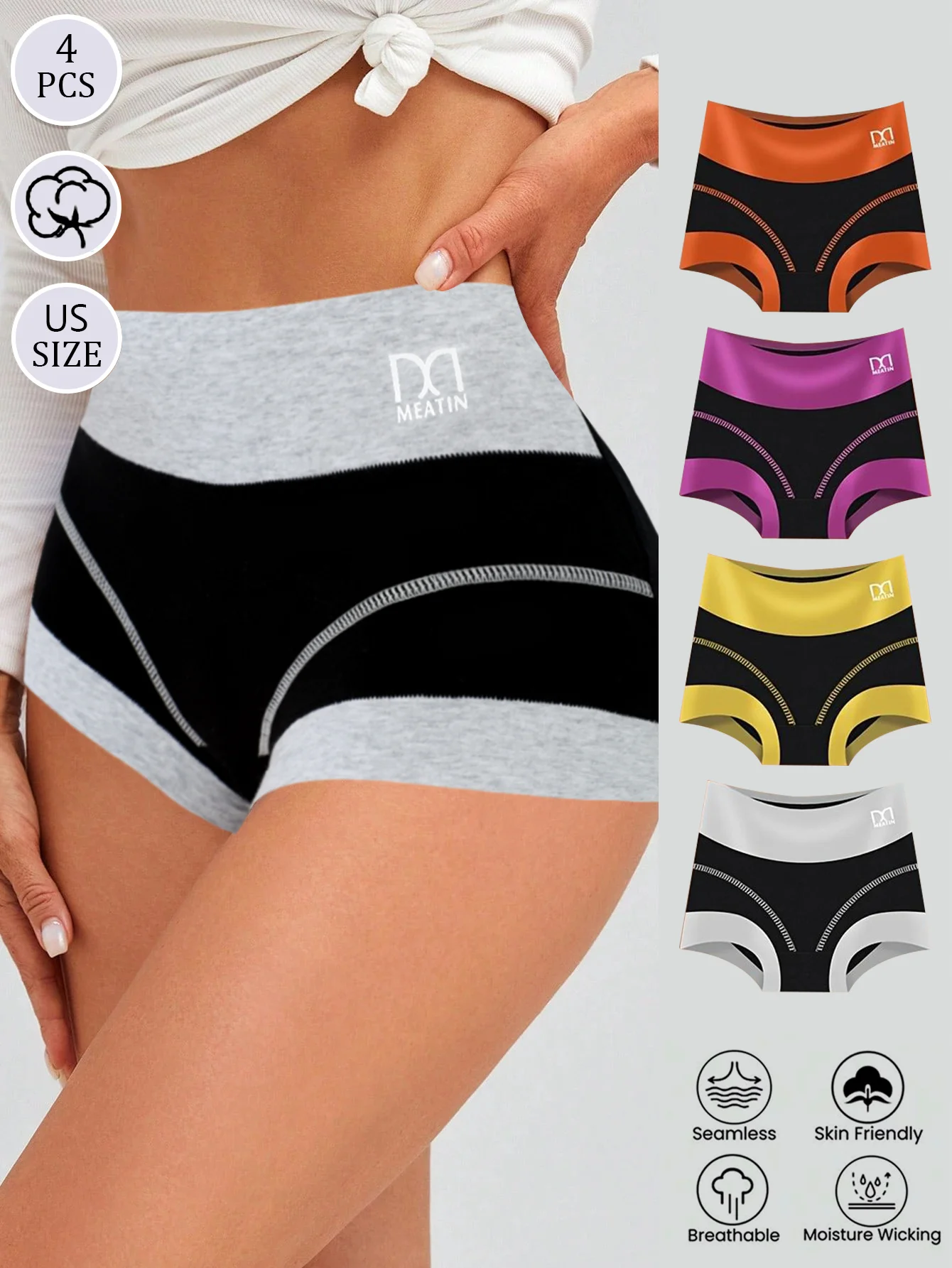 4 pcs colorblock high-waist briefs, skin-friendly and comfortable bikini, perfect for Halloween and Christmas gifts
4 pcs colorblock high-waist briefs, skin-friendly and comfortable bikini, perfect for Halloween and Christmas gifts