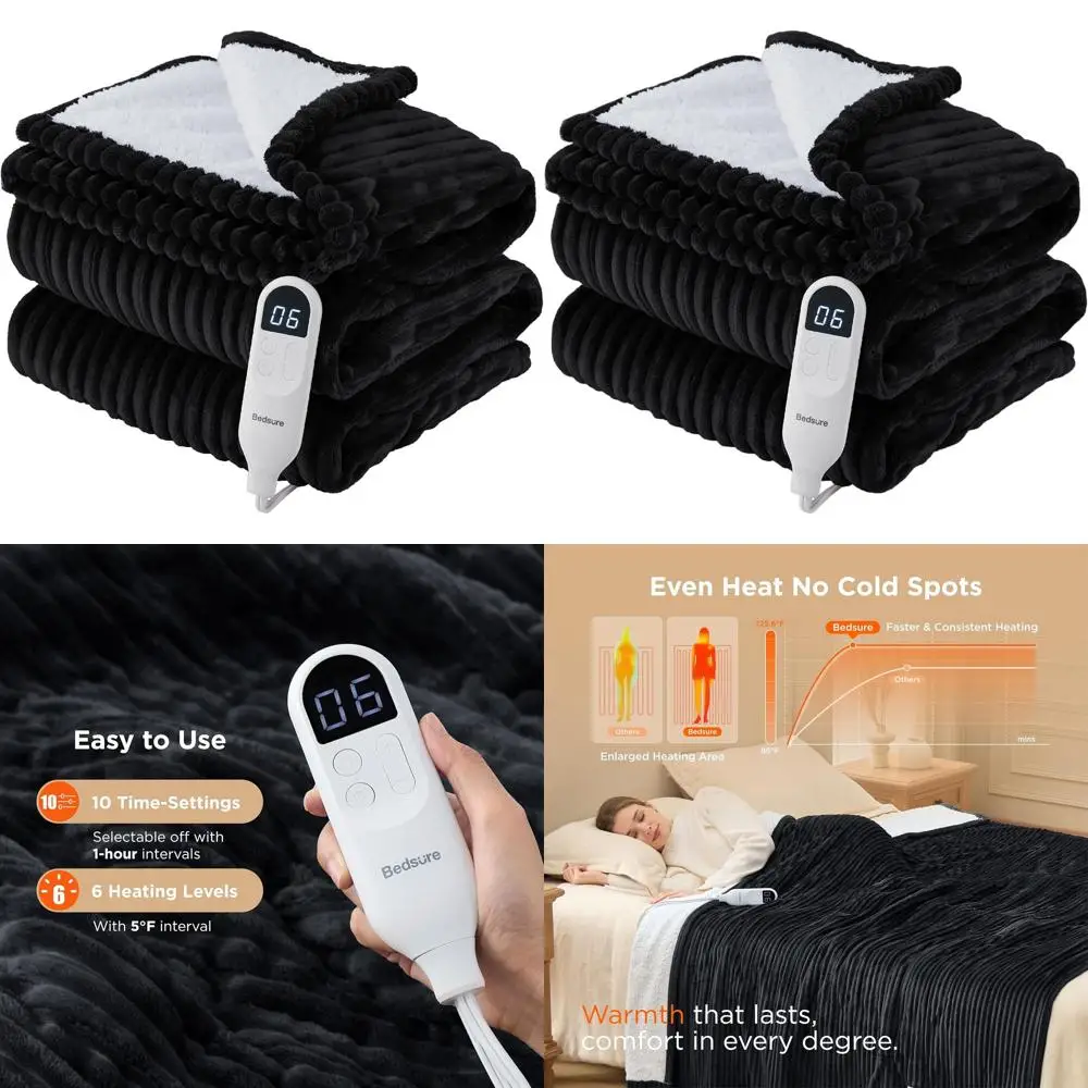 Full Size Soft Ribbed Flannel Electric Blanket with 6 Heat Levels, 10 Timer Options, 8-Hour Auto Shut-Off for Grandma (72x84, Bl
Full Size Soft Ribbed Flannel Electric Blanket with 6 Heat Levels, 10 Timer Options, 8-Hour Auto Shut-Off for Grandma (72x84, Bl