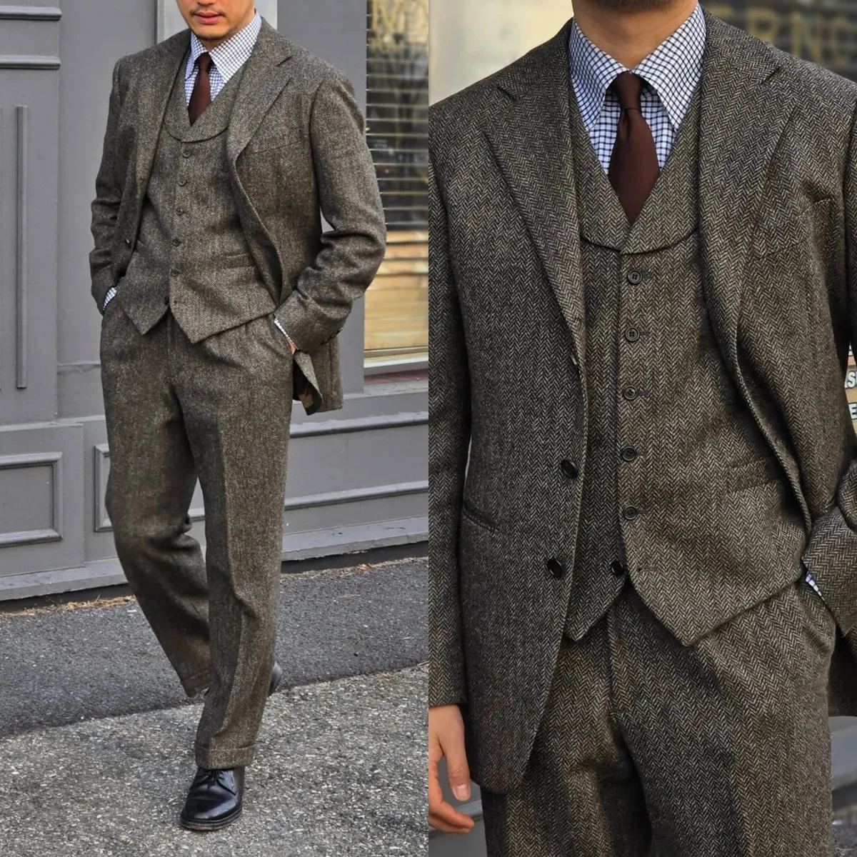 Vintage Wedding Tuxedos Single Breasted 3 Piece Set Jacket Vest Pants Men Suit Notched Lapel Groom Wear Party Suits Customized
Vintage Wedding Tuxedos Single Breasted 3 Piece Set Jacket Vest Pants Men Suit Notched Lapel Groom Wear Party Suits Customized