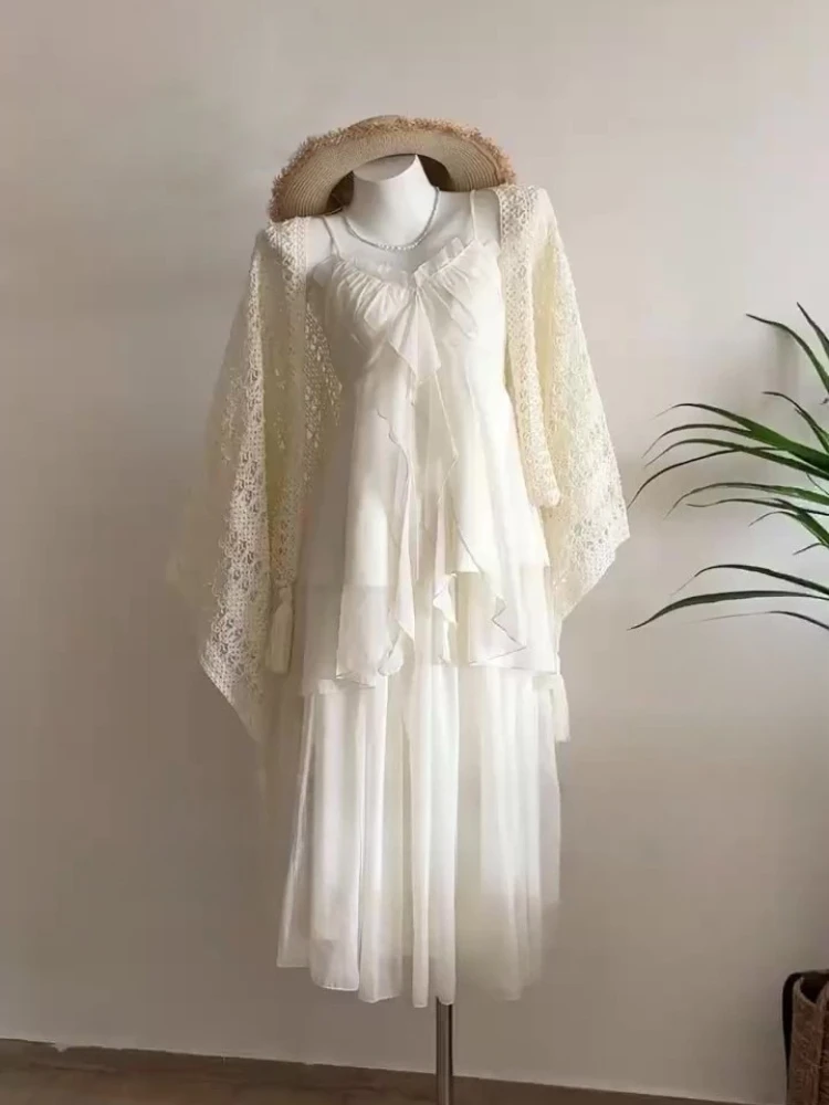 Summer Vintage Sweet Sling 2 Piece Set Women Design Chic Loose Chiffon Fairy Suit Female Japanese Elegant Thin New Clothing 2025 
Summer Vintage Sweet Sling 2 Piece Set Women Design Chic Loose Chiffon Fairy Suit Female Japanese Elegant Thin New Clothing 2025