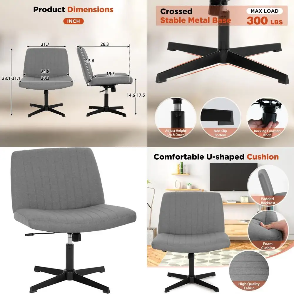 Grey Criss-Cross Desk Chair - Armless, Swivel, Adjustable Height, Metal Base for Home & Office Use
Grey Criss-Cross Desk Chair - Armless, Swivel, Adjustable Height, Metal Base for Home & Office Use