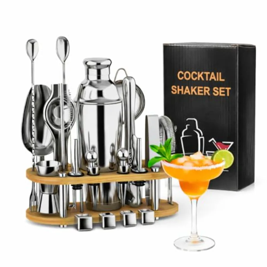 Cocktail Shaker Set 25-Piece Stainless Steel Bartender Kit with Wood Stand and Cocktail Recipes Booklet Professional Bar Tools
Cocktail Shaker Set 25-Piece Stainless Steel Bartender Kit with Wood Stand and Cocktail Recipes Booklet Professional Bar Tools