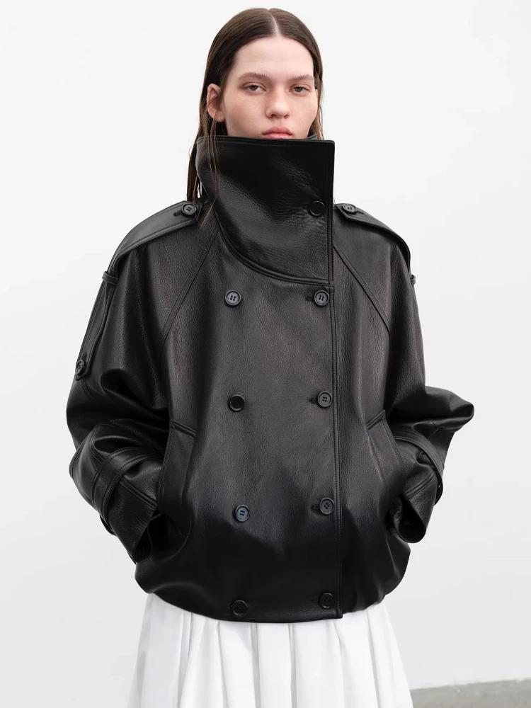Vintage Genuine Leather Motorcycle Jackets Women Autumn Winter 2026 New High-end Simple Loose Classic Short Real Goatskin Coat
Vintage Genuine Leather Motorcycle Jackets Women Autumn Winter 2026 New High-end Simple Loose Classic Short Real Goatskin Coat