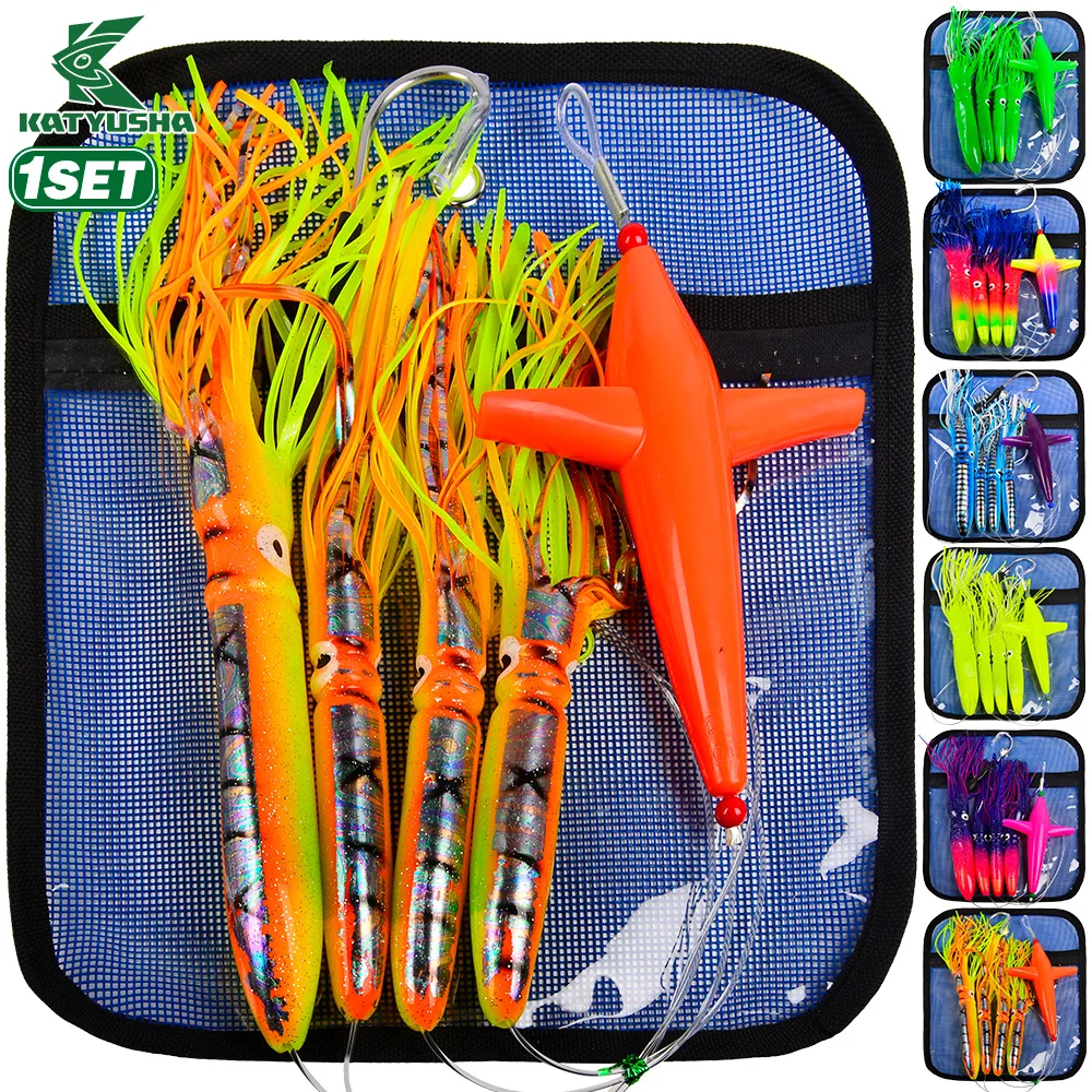 Katyusha Flying Fish Shaped Silicone Squid Skirt Trolling Soft Lures Set 13/18CM With Hook 6Color Artificial Bass Saltwater Bait
Katyusha Flying Fish Shaped Silicone Squid Skirt Trolling Soft Lures Set 13/18CM With Hook 6Color Artificial Bass Saltwater Bait