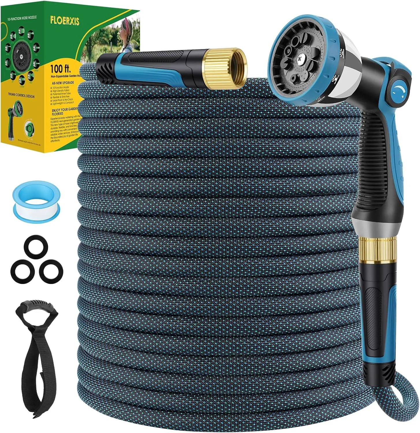 100 FT Lightweight Garden Hose with 10-Function Nozzle, Kink-Free, Durable, Leak-Proof, 360° Swivel Connectors
100 FT Lightweight Garden Hose with 10-Function Nozzle, Kink-Free, Durable, Leak-Proof, 360° Swivel Connectors