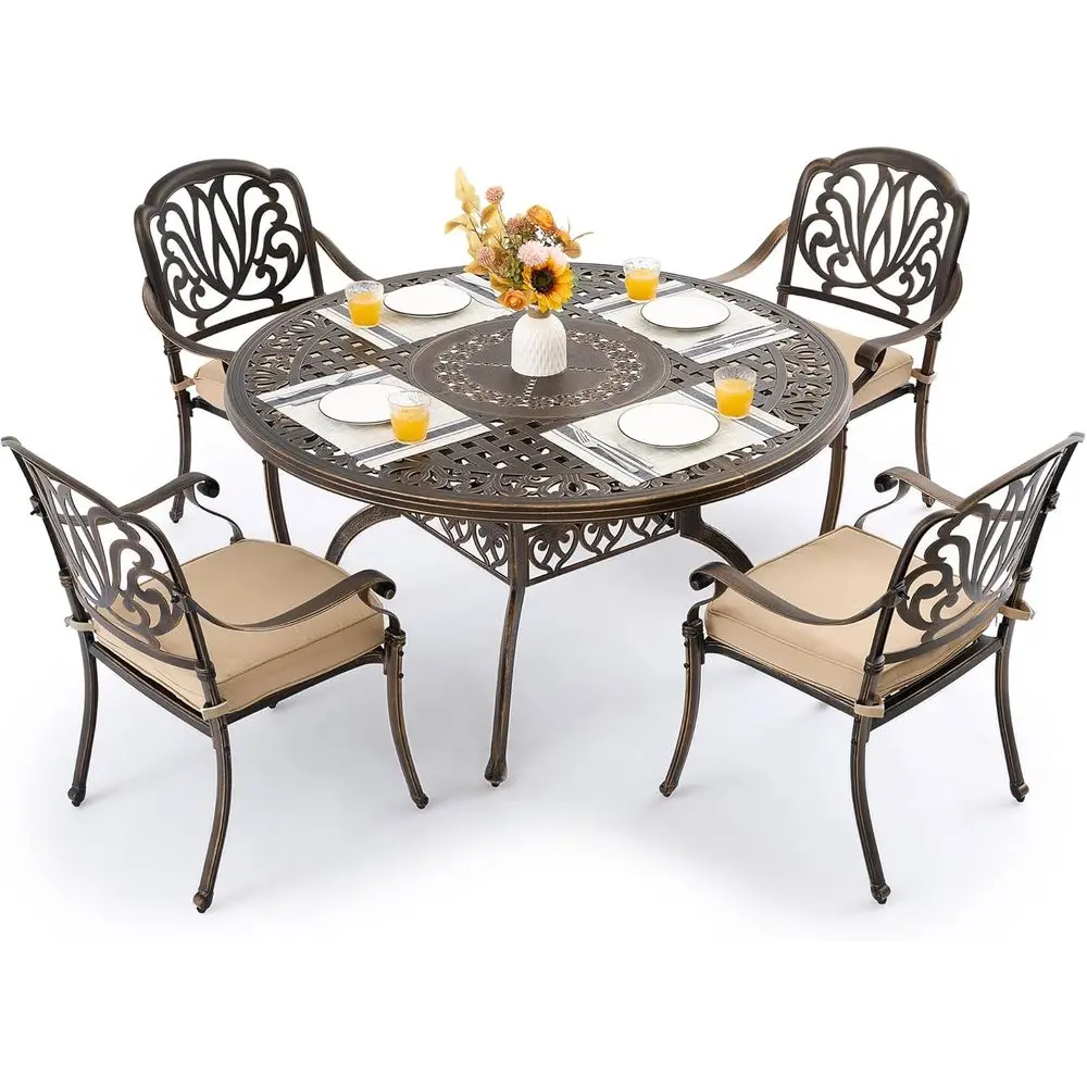 5-Piece Outdoor Dining Set with Cushioned Chairs and Umbrella Hole for Patio Garden
5-Piece Outdoor Dining Set with Cushioned Chairs and Umbrella Hole for Patio Garden