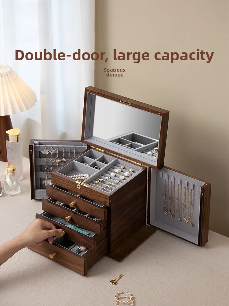 Large Size Wooden Jewelry Box with Lock Multi-Layer Display Mirror Included Storage Cabinet for Bedroom Home Organization
Large Size Wooden Jewelry Box with Lock Multi-Layer Display Mirror Included Storage Cabinet for Bedroom Home Organization