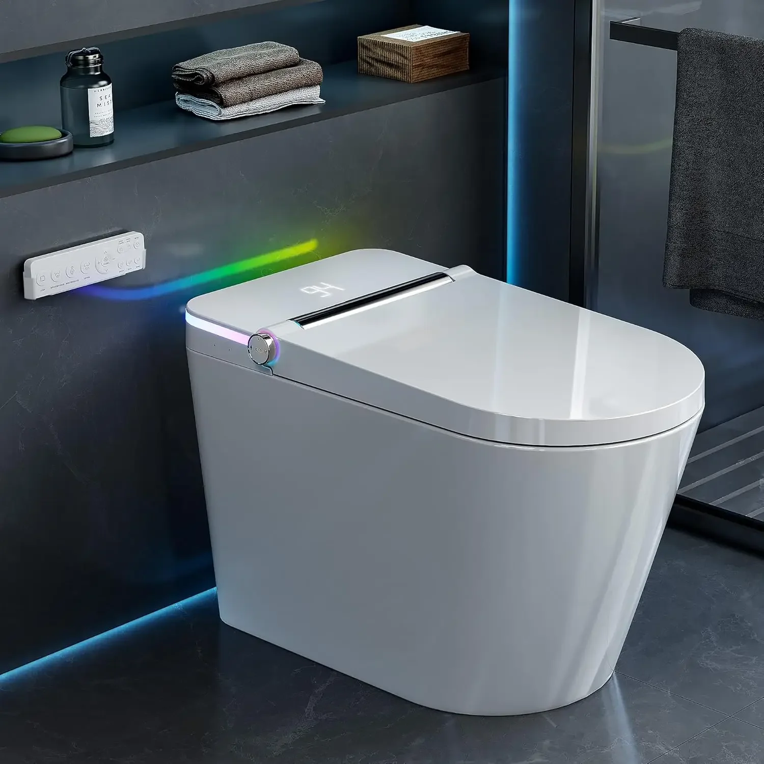 Smart Toilet with Bidet Built In, Heated Seat, Warm Water Wash & Dryer, Tankless Bidet Toilet with Foot Sensor &, Customized
Smart Toilet with Bidet Built In, Heated Seat, Warm Water Wash & Dryer, Tankless Bidet Toilet with Foot Sensor &, Customized