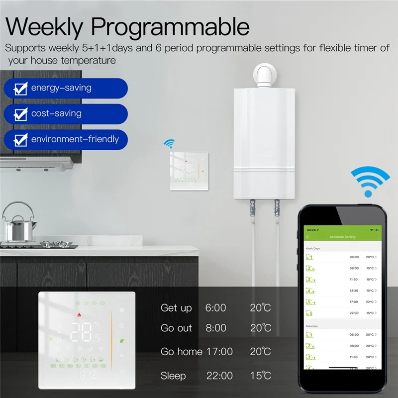 TUYA Smart Thermostat Programmable Home Heating Thermostat Wifi Water Floor Heating Thermostat Temperature Controller White
TUYA Smart Thermostat Programmable Home Heating Thermostat Wifi Water Floor Heating Thermostat Temperature Controller White
