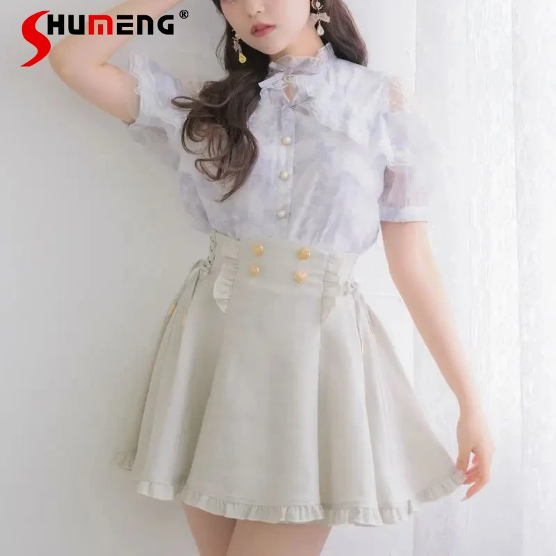 Женский топ, новая японская рубашка в стиле Лолиты с милой кружевной отделкой, летняя новая дизайнерская рубашка с уникальным дизайном, однобортные блузки с короткими рукавами
Женский топ, новая японская рубашка в стиле Лолиты с милой кружевной отделкой, летняя новая дизайнерская рубашка с уникальным дизайном, однобортные блузки с короткими рукавами