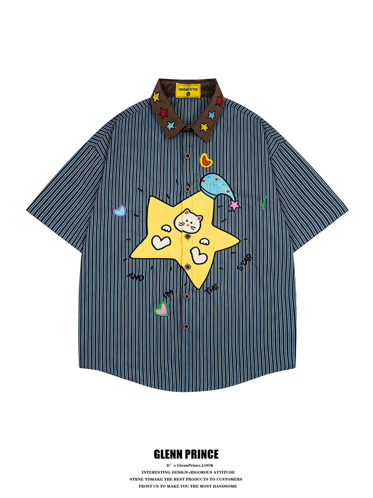 GPstudio Japanese Retro Star Embroidery Striped Color Block Collar Short Sleeve Men's Summer Fun Youthful Shirt Loose Fit Pol...
GPstudio Japanese Retro Star Embroidery Striped Color Block Collar Short Sleeve Men's Summer Fun Youthful Shirt Loose Fit Pol...