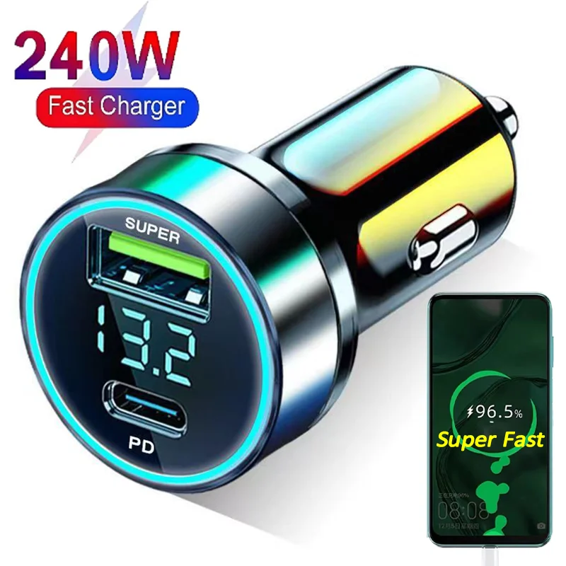 240W 2 Port Super Fast USB Car Charger For iPhone Samsung Xiaomi Huawei Quick Charging Adapter Digital Display Car Accessories
240W 2 Port Super Fast USB Car Charger For iPhone Samsung Xiaomi Huawei Quick Charging Adapter Digital Display Car Accessories