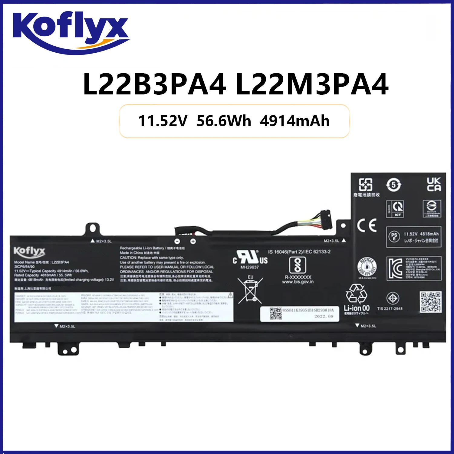 Koflyx new Laptop battery for Lenovo IdeaPad Slim 5-14ABR8 5-14IAH8 5-14IRL8 5-16ABR8 5-16IAH8 5-16IRL8 Series L22B3PA4
Koflyx new Laptop battery for Lenovo IdeaPad Slim 5-14ABR8 5-14IAH8 5-14IRL8 5-16ABR8 5-16IAH8 5-16IRL8 Series L22B3PA4