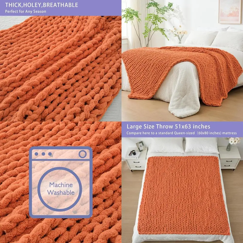 Hand-Knitted Jumbo Chenille Throw Blanket, 51x63, Soft Cable Crochet, Terracotta for Living Room Sofa Bed
Hand-Knitted Jumbo Chenille Throw Blanket, 51x63, Soft Cable Crochet, Terracotta for Living Room Sofa Bed