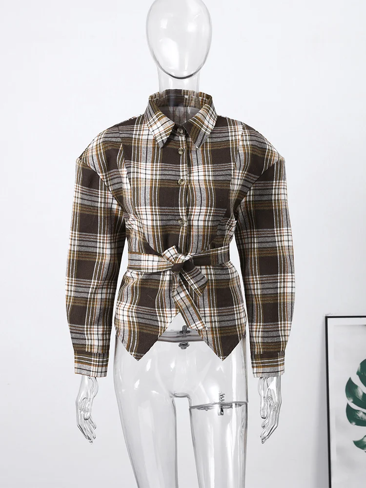 Plaid Women's Shirt Spring Fashion Belt Tunic Long Sleeve Single Breasted Chic Female Coat Casual Streetwear 2026
Plaid Women's Shirt Spring Fashion Belt Tunic Long Sleeve Single Breasted Chic Female Coat Casual Streetwear 2026