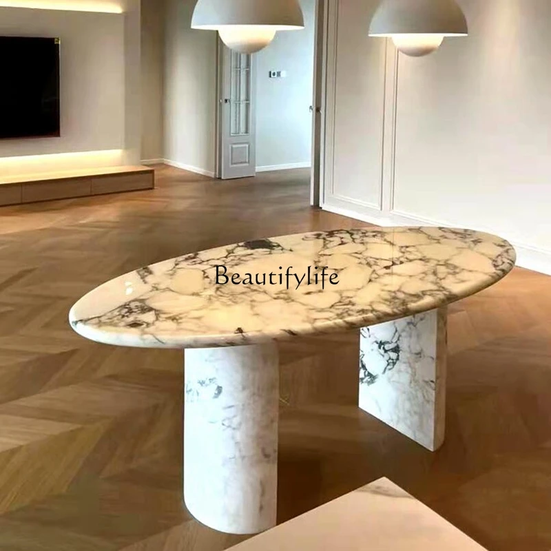 Natural marble oval dining table simple modern light luxury Italian minimalist dining table
Natural marble oval dining table simple modern light luxury Italian minimalist dining table