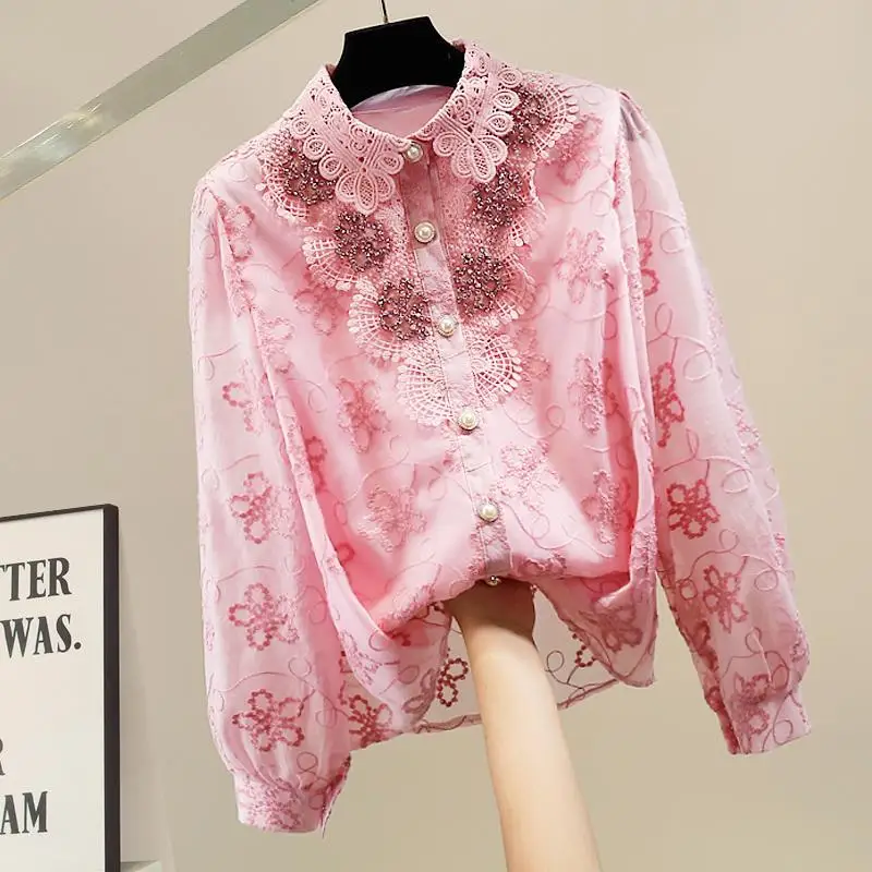 Light Luxury Zircon Beaded Blouse for Women Fashion Heavy Industry Bead Embroidery Lace Long Sleeve Shirt Temperament Top
Light Luxury Zircon Beaded Blouse for Women Fashion Heavy Industry Bead Embroidery Lace Long Sleeve Shirt Temperament Top