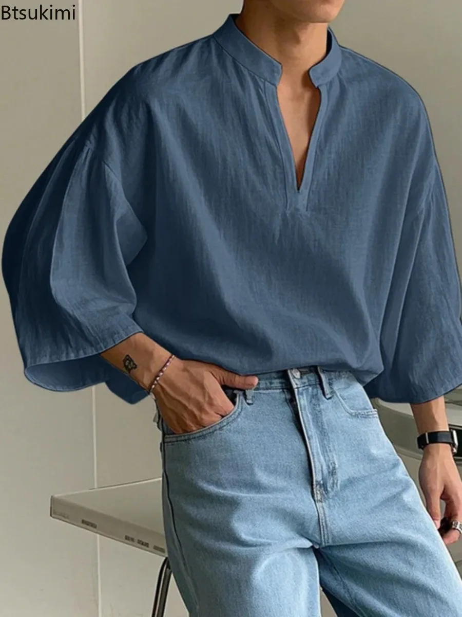 2026 New Men's Korean Style Fashion Stand Neck Three-quarters Sleeve Design Shirt Summer Casual Streetwear Solid Simple Blouse
2026 New Men's Korean Style Fashion Stand Neck Three-quarters Sleeve Design Shirt Summer Casual Streetwear Solid Simple Blouse