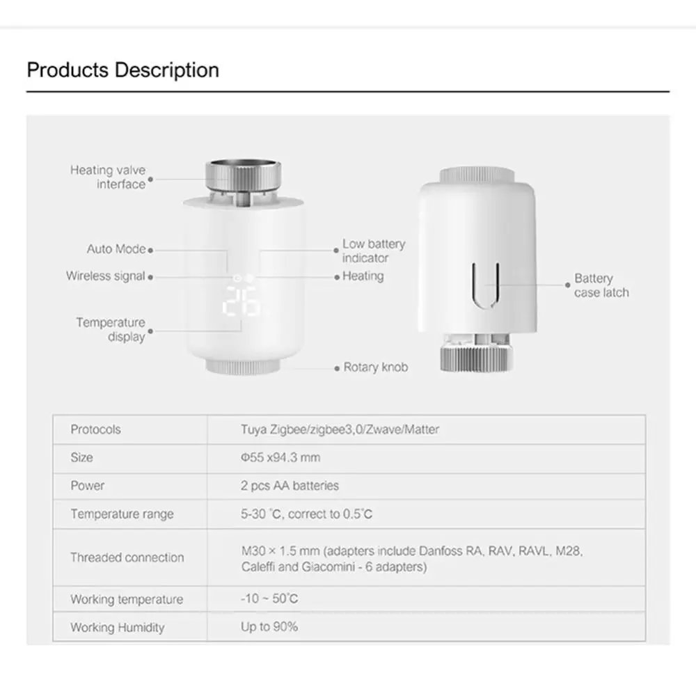 Compact Design Tuya Zigbee Radiator Actuator Valve Customizable Scheduling Feature Customizable Schedule Temperature Controller
Compact Design Tuya Zigbee Radiator Actuator Valve Customizable Scheduling Feature Customizable Schedule Temperature Controller