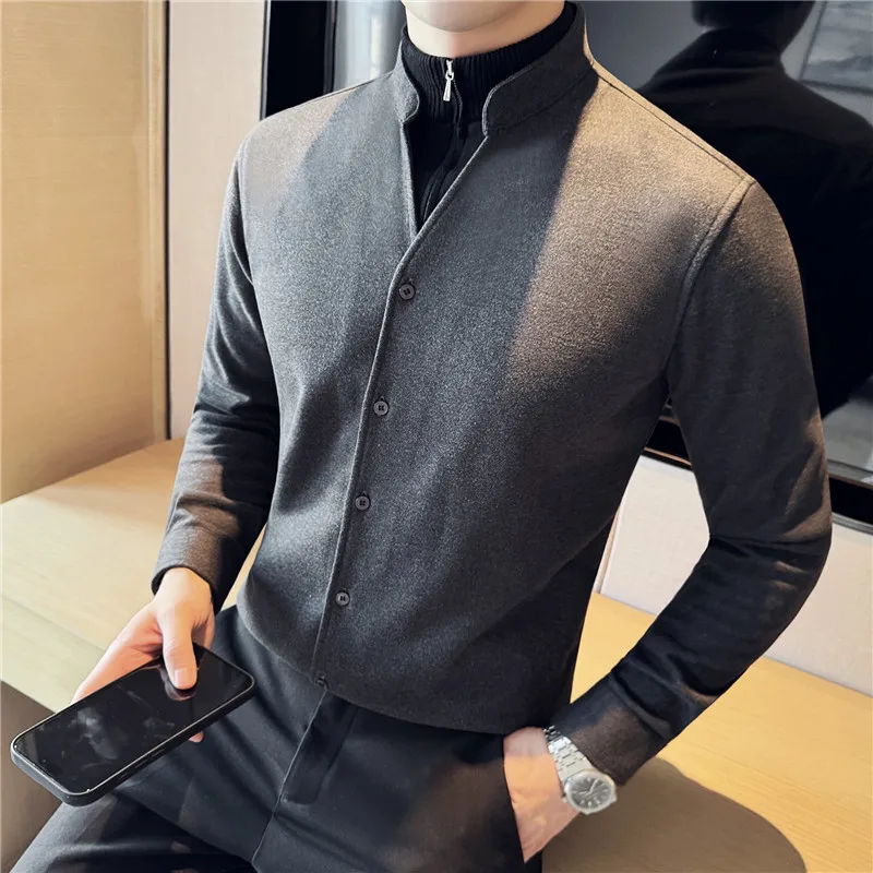 Men's Shirt Dress Autumn Winter Half Zipper Woolen Shirts for Men Fake-2Pieces Business Formal Wear Slim Fit Office Blouse Homme
Men's Shirt Dress Autumn Winter Half Zipper Woolen Shirts for Men Fake-2Pieces Business Formal Wear Slim Fit Office Blouse Homme