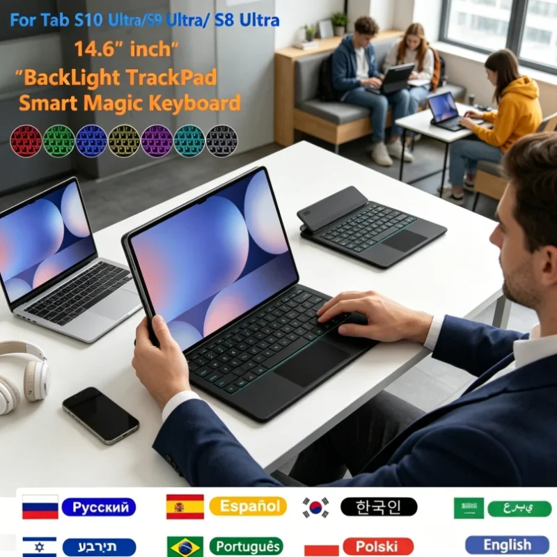 Luxury Magic Case Touchpad Keyboard Magnetic Backlight for Samsung Galaxy Tab S10 Ultra & S9 Ultra & S8 Ultra 14.6 Inch Tablet
Luxury Magic Case Touchpad Keyboard Magnetic Backlight for Samsung Galaxy Tab S10 Ultra & S9 Ultra & S8 Ultra 14.6 Inch Tablet