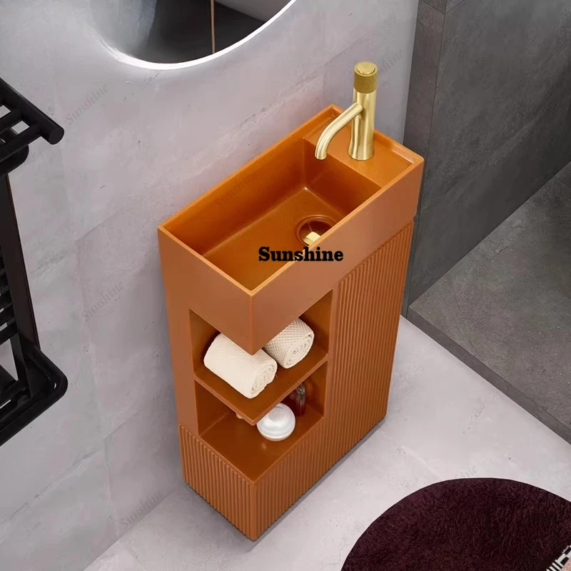 Very narrow column basin integrated floor table, small apartment bathroom mini vertical washing table sink
Very narrow column basin integrated floor table, small apartment bathroom mini vertical washing table sink