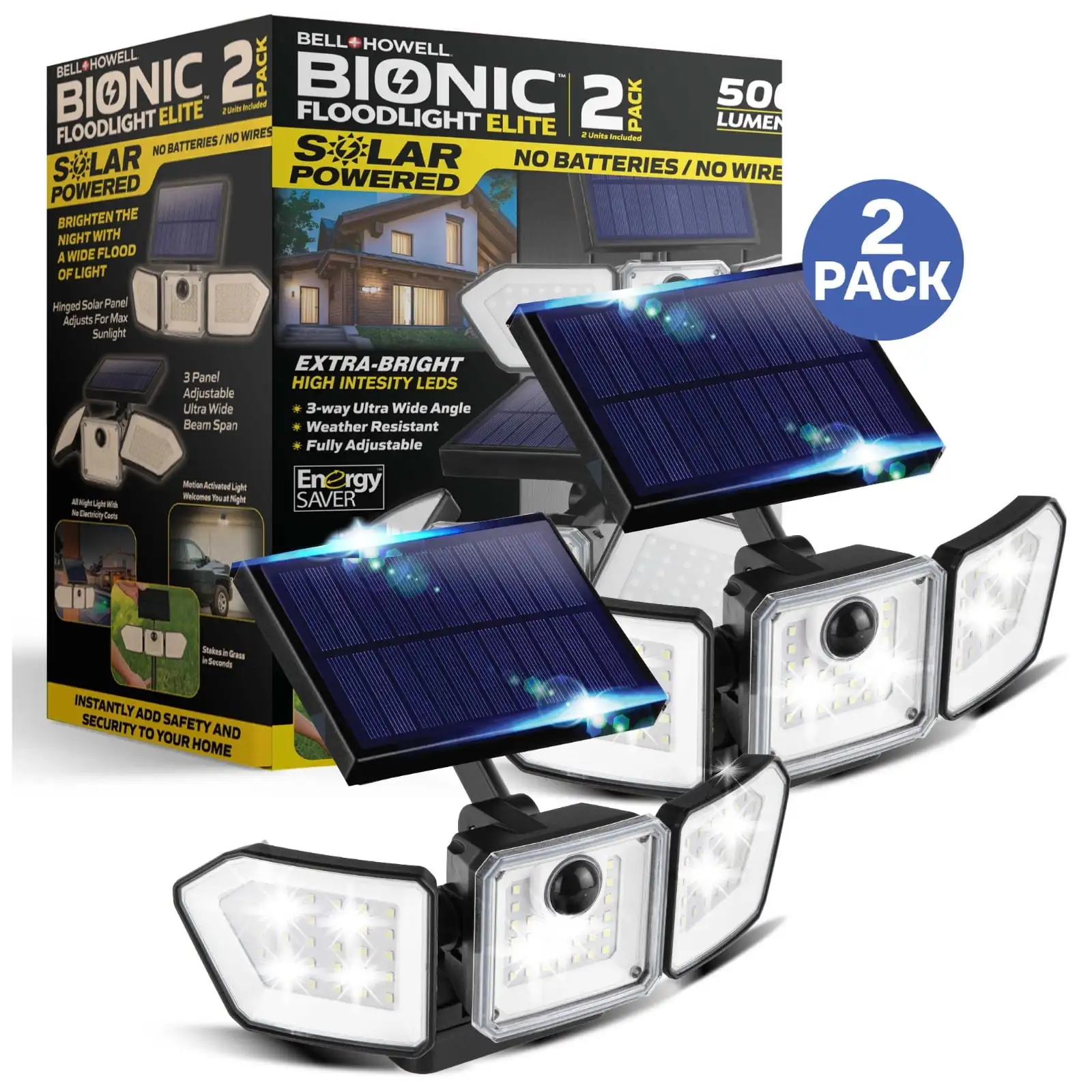 Solar Lights Outdoor Solar Powered Flood Lights 2-Pack Motion Sensor Waterproof LED for Patio Porch Yard
Solar Lights Outdoor Solar Powered Flood Lights 2-Pack Motion Sensor Waterproof LED for Patio Porch Yard