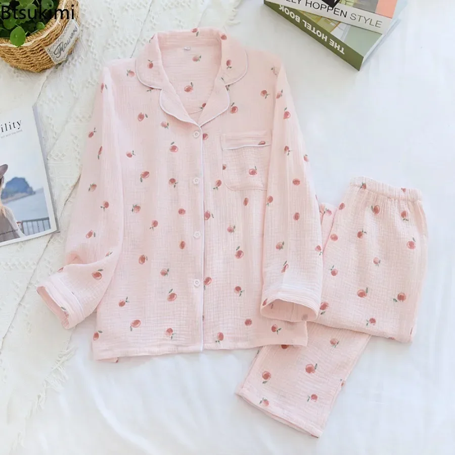 Ladies' Casual Pajama Sets 2PCS 100% Cotton Strawberry Printed Pyjamas Women Turn-down Collar Loose Sleepwear Outwear Sets 2025
Ladies' Casual Pajama Sets 2PCS 100% Cotton Strawberry Printed Pyjamas Women Turn-down Collar Loose Sleepwear Outwear Sets 2025