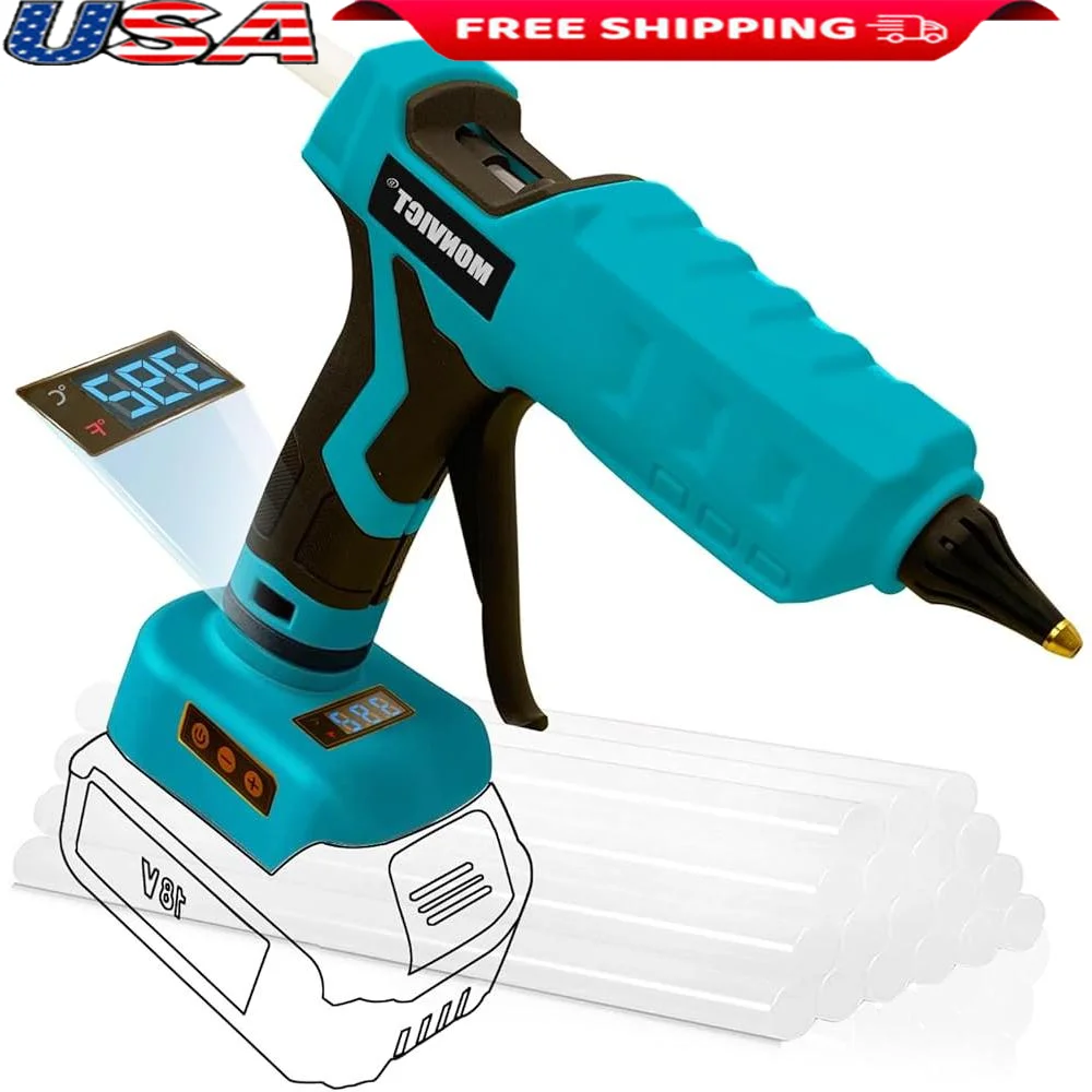 Cordless Glue Gun 100W 18V Battery Digital Temperature Adjustable Heavy Duty PTC Heating System No Drip Design Crafting
Cordless Glue Gun 100W 18V Battery Digital Temperature Adjustable Heavy Duty PTC Heating System No Drip Design Crafting