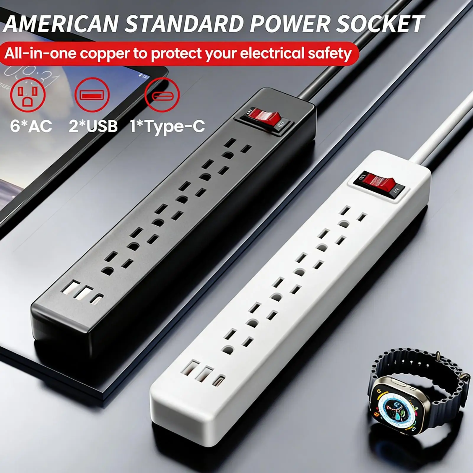 Удлинитель-разветвитель на 6 розеток с плоской вилкой, настольная зарядная станция, удлинительный кабель 1,5 м, с 2 USB и 1 портом Type-C для
Удлинитель-разветвитель на 6 розеток с плоской вилкой, настольная зарядная станция, удлинительный кабель 1,5 м, с 2 USB и 1 портом Type-C для