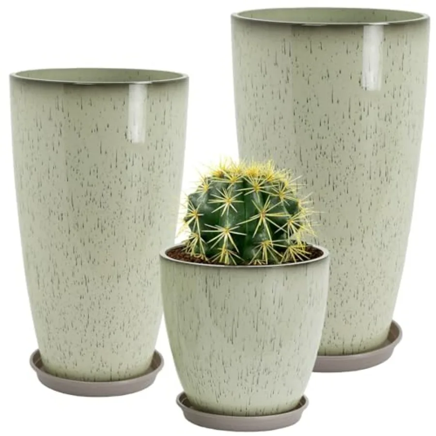 Large plastic planter for porch, garden, patio, balcony; lightweight ceramic-look tall planter in drip glaze finish; includes d
Large plastic planter for porch, garden, patio, balcony; lightweight ceramic-look tall planter in drip glaze finish; includes d