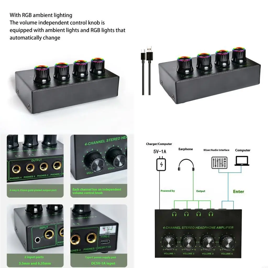 LED Headphone Amplifier 4 Channel Stereo Headphone Amplifier Portable Metal
LED Headphone Amplifier 4 Channel Stereo Headphone Amplifier Portable Metal