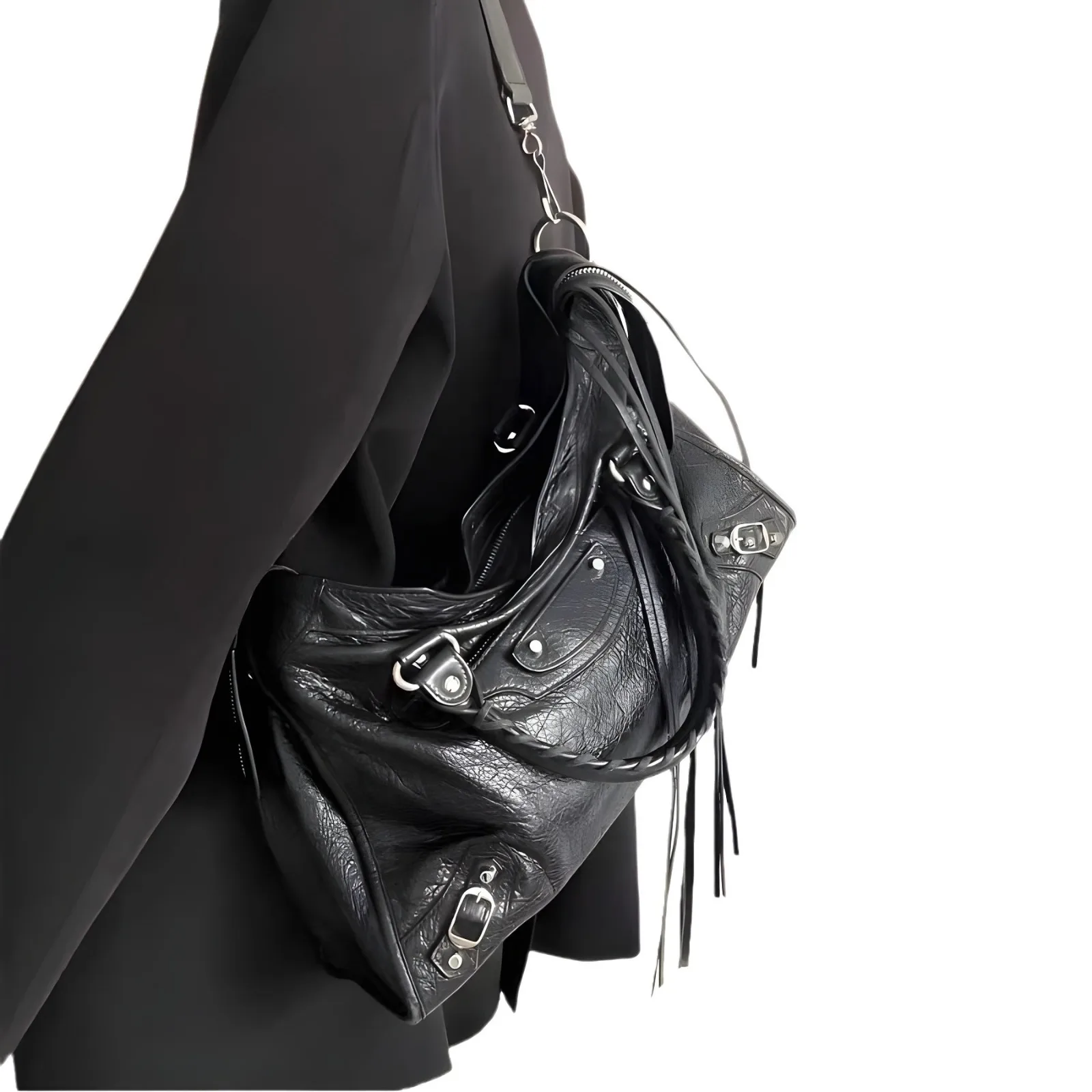 Street Style Rivet Tote Bag Black Large Capacity Single Shoulder Bag Crossbody Bag Retro Motorcycle Handbag Fashionable Bags
Street Style Rivet Tote Bag Black Large Capacity Single Shoulder Bag Crossbody Bag Retro Motorcycle Handbag Fashionable Bags