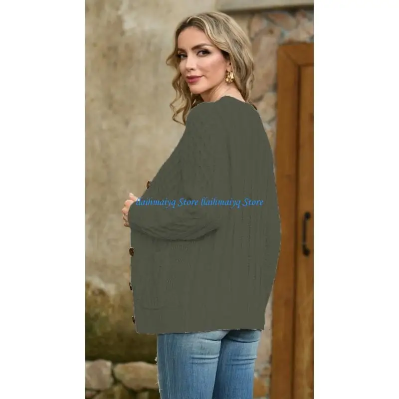 573B Women's Cardigan with Pockets Chunky Knit Sweater Long Sleeve Top Button-Up Winter Outerwear
573B Women's Cardigan with Pockets Chunky Knit Sweater Long Sleeve Top Button-Up Winter Outerwear