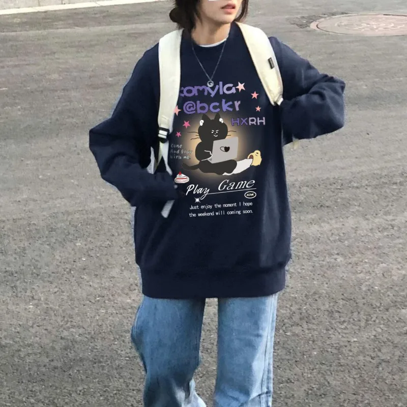 Kawaii Animal Cat Cartoon Creative Print Black Sweater Trendy Yk2 Hip Hop Pullover Round Neck Hoodie Oversize Long Sleeve Tops
Kawaii Animal Cat Cartoon Creative Print Black Sweater Trendy Yk2 Hip Hop Pullover Round Neck Hoodie Oversize Long Sleeve Tops