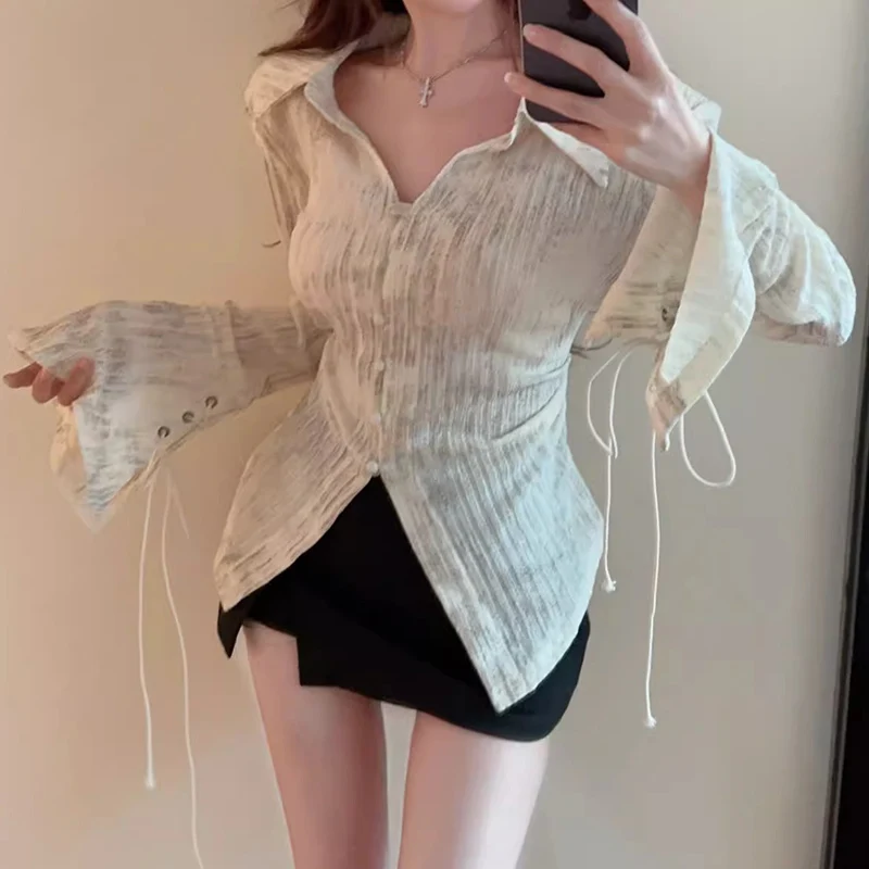 Винтажная женская весенне-осенняя приталенная рубашка с длинными рукавами в стиле Харадзюку, милые блузки с отложным воротником, топы Y2k
Винтажная женская весенне-осенняя приталенная рубашка с длинными рукавами в стиле Харадзюку, милые блузки с отложным воротником, топы Y2k