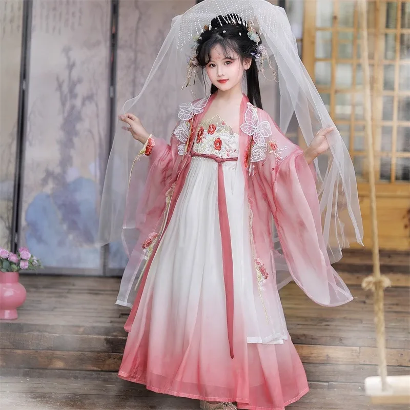 Girls' Hanfu super fairy Tang style long-sleeved shirt dress children's ancient style embroidered skirt
Girls' Hanfu super fairy Tang style long-sleeved shirt dress children's ancient style embroidered skirt