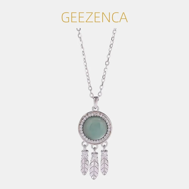 GEEZENCA Blue Jadeite Real 925 Silver Dreamcatcher Feather Charm Pendant Necklace Dainty Trendy Necklaces For Women Party Gift
GEEZENCA Blue Jadeite Real 925 Silver Dreamcatcher Feather Charm Pendant Necklace Dainty Trendy Necklaces For Women Party Gift
