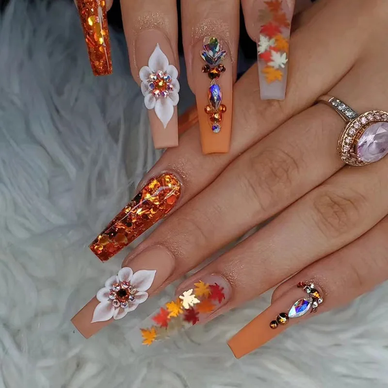 24PCS Fall Maple Ombre Press on Nails Long Ballet Fake Nails with Diamonds Glitter Gradient Nails Ins Fashion Full Cover Tips
24PCS Fall Maple Ombre Press on Nails Long Ballet Fake Nails with Diamonds Glitter Gradient Nails Ins Fashion Full Cover Tips