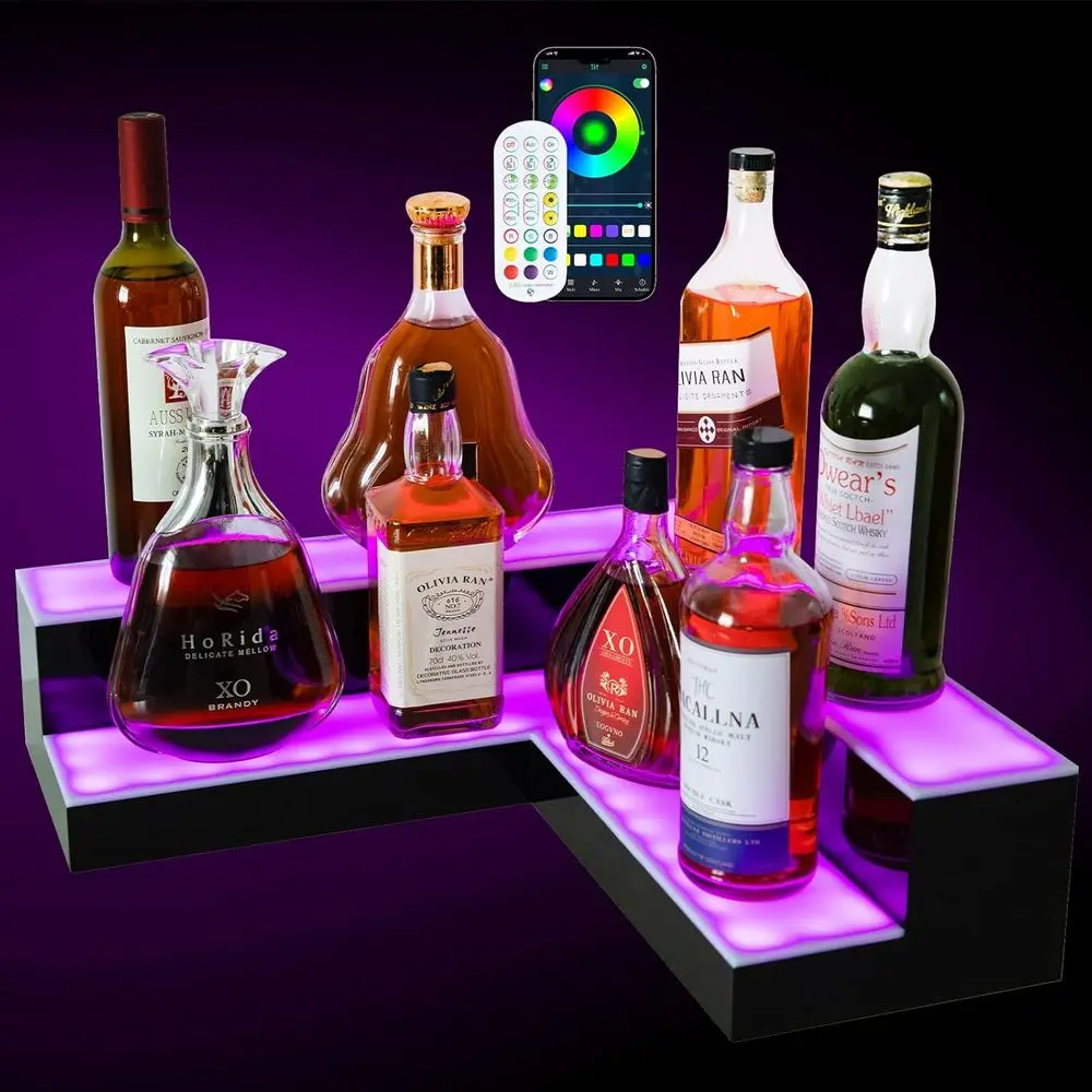 Corner Led Lighted Liquor Bottle Display Shelf, 20 Inch 2 Tier Whiskey Rack, Support USB, Bar Stand with RF Remote & App Control
Corner Led Lighted Liquor Bottle Display Shelf, 20 Inch 2 Tier Whiskey Rack, Support USB, Bar Stand with RF Remote & App Control