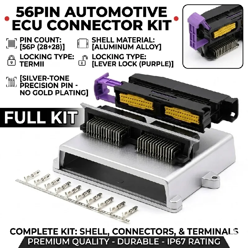 56Pin Automotive ECU Connector Kit Aluminum Shell Case with Male Header Female Plug Lever Lock Crimp Terminals Complete Set
56Pin Automotive ECU Connector Kit Aluminum Shell Case with Male Header Female Plug Lever Lock Crimp Terminals Complete Set