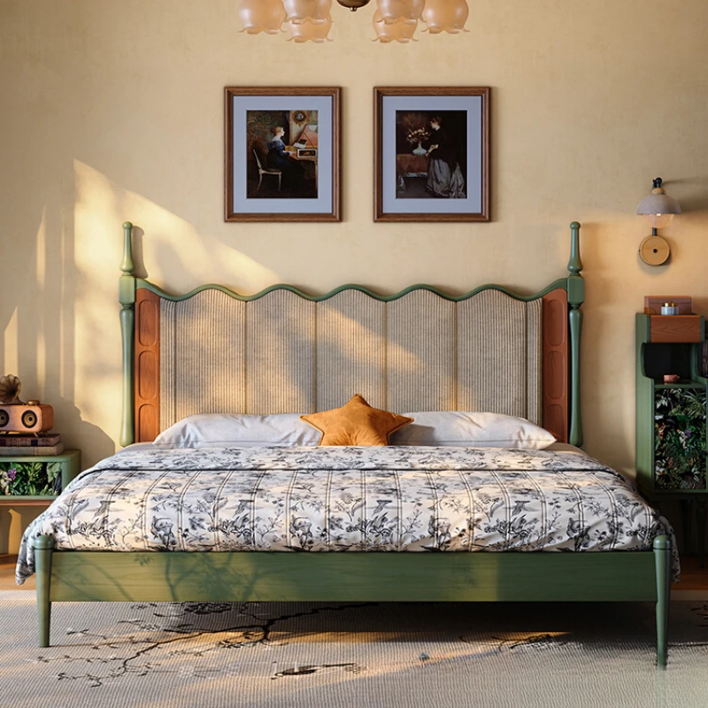 Solid wood master bedroom double 1.8m large French antique leather bed ash wood retro wave soft bed
Solid wood master bedroom double 1.8m large French antique leather bed ash wood retro wave soft bed