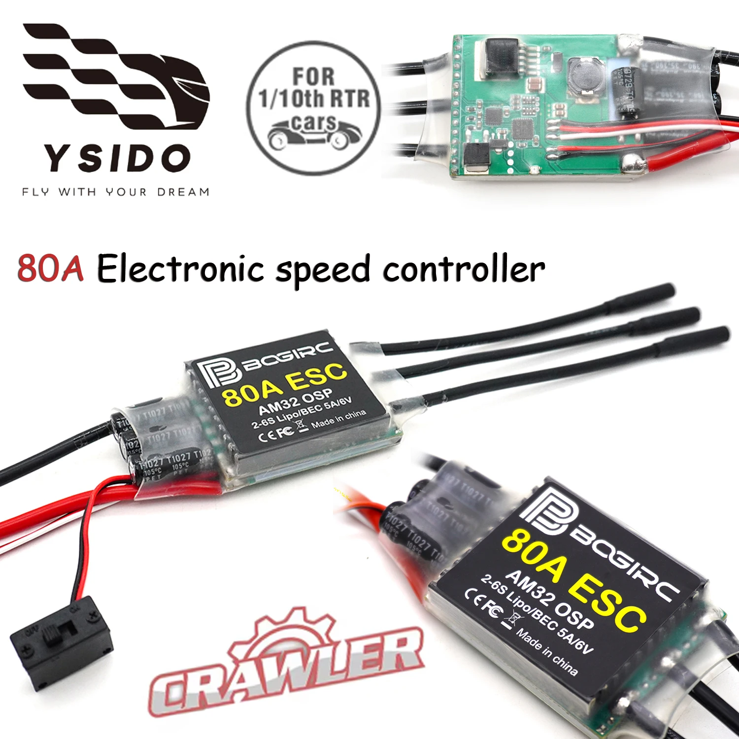 YSIDO RC Crawler ESC 80A Brushless AM32 2-6S Lipo BEC 5A/6V for 1/8 1/10 Scale Cars Axial SCX10 Traxxas TRX-4 TRX-6 RC Upgrade
YSIDO RC Crawler ESC 80A Brushless AM32 2-6S Lipo BEC 5A/6V for 1/8 1/10 Scale Cars Axial SCX10 Traxxas TRX-4 TRX-6 RC Upgrade