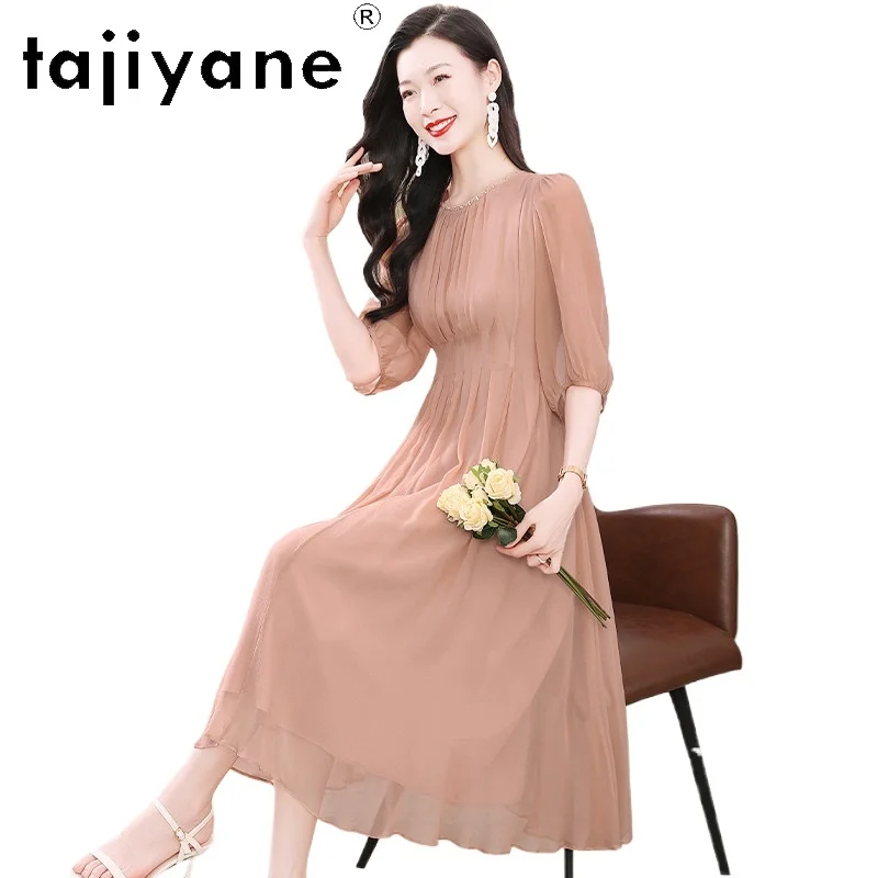 TAJIYANE 100% Mulberry Silk Dress Woman Elegant Long Dresses Summer O-Neck Half Sleeve Frocks Women Clothing 2026 платье женское
TAJIYANE 100% Mulberry Silk Dress Woman Elegant Long Dresses Summer O-Neck Half Sleeve Frocks Women Clothing 2026 платье женское