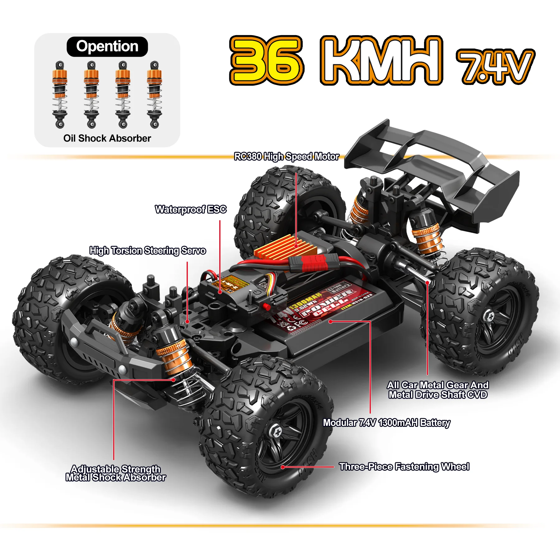 HS18-01 1:18 Scale 4WD High-Speed RC Car 36km/h Off-Road Truck Full-Function Remote Control Car Toy Perfect Birthday Gift
HS18-01 1:18 Scale 4WD High-Speed RC Car 36km/h Off-Road Truck Full-Function Remote Control Car Toy Perfect Birthday Gift