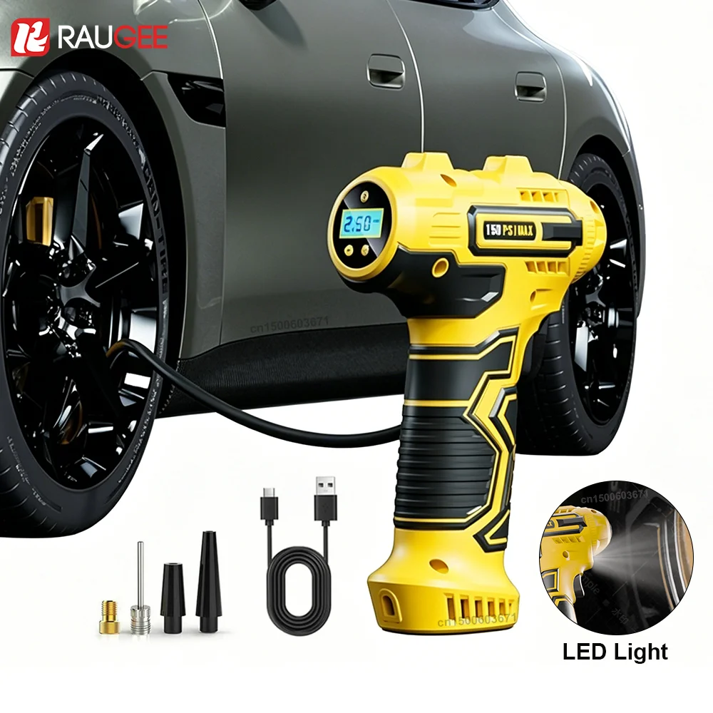 Cordless Tire Inflator Air Compressor 150PSI Rechargeable Portable Air Pump with Digital Pressure Gauge for Car Motorcycles Bike
Cordless Tire Inflator Air Compressor 150PSI Rechargeable Portable Air Pump with Digital Pressure Gauge for Car Motorcycles Bike