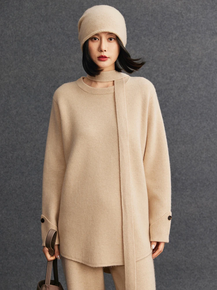 TLOML Women's 100% Cashmere Sweater Thick Suit O-neck Pullover Wide Leg Pants Sweater Autumn Winter Soft Warm Comfy Casual Suit
TLOML Women's 100% Cashmere Sweater Thick Suit O-neck Pullover Wide Leg Pants Sweater Autumn Winter Soft Warm Comfy Casual Suit