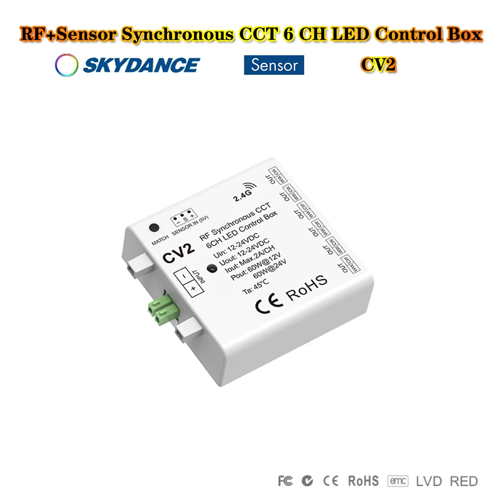 Skydance CV2 DC12-24V 6CH 60W RF + сенсорный переключатель синхронный светодиодный переходник для внутреннего 2-проводной CCT ленты освещения
Skydance CV2 DC12-24V 6CH 60W RF + сенсорный переключатель синхронный светодиодный переходник для внутреннего 2-проводной CCT ленты освещения